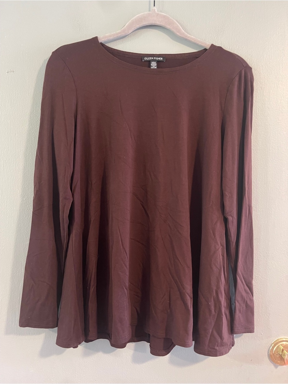 EILEEN FISHER Fine TENCEL™-Jersey Jewel-Neck Top Size Small